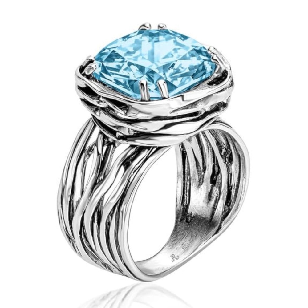 Aquamarine- 925 Sterling Silver- Wrap Vintage Design Handcrafted Statement Ring